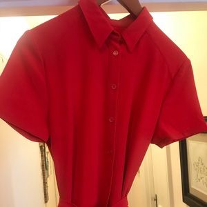 Red button-up dress